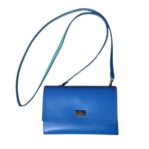 Kate Spade New York Clutch Crossbody Folded Wallet Blue Leather